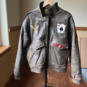 RETRO LEATHER BOMBER JACKET "ACE OF SPADES" BY PHASE